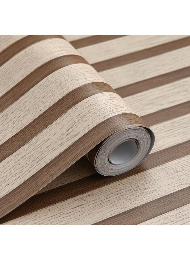 (45CM*1000CM) Beige Striped Home Decor Wallpaper, Waterproof and Oil-Proof, Peel and Stick, Self-Adhesive Wallpaper, for Bedroom, Living Room, Kitchen Wall Decoration, Autumn Decoration, Holiday Decoration - Image 1
