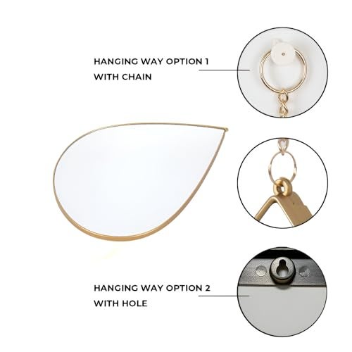 HOME ELEMENTS Plastic Oval Wall Mirror Set with Hanging Chain (Pack of 3), Modern Decorative Golden Frame Mirror for Aesthetic Room Decor, Bathroom, Bedroom, Living Room (Teardrop) - Image 3
