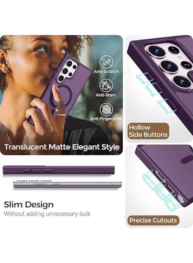 جراب مغناطيسي لهاتف Samsung Galaxy S23 Ultra، متوافق مع MagSafe، مقاوم للسقوط بدرجة عسكرية، شفاف غير لامع، جراب خلفي صلب رفيع واقٍ لهاتف Samsung S23 Ultra 5G، أرجواني غامق - Image 3