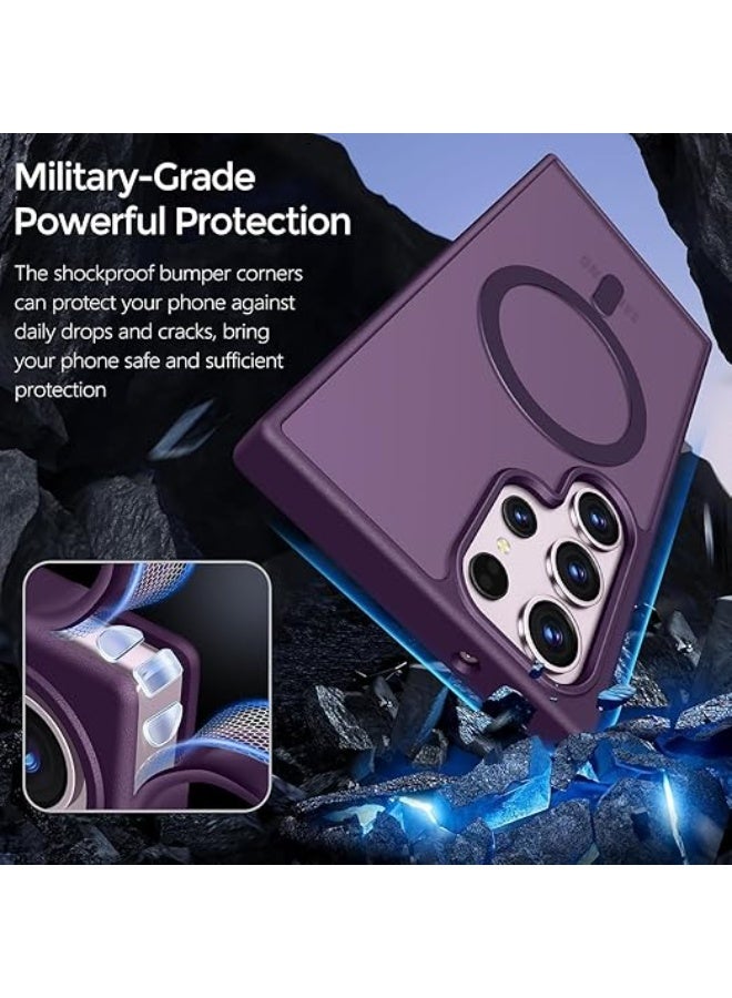 جراب مغناطيسي لهاتف Samsung Galaxy S23 Ultra، متوافق مع MagSafe، مقاوم للسقوط بدرجة عسكرية، شفاف غير لامع، جراب خلفي صلب رفيع واقٍ لهاتف Samsung S23 Ultra 5G، أرجواني غامق - Image 2