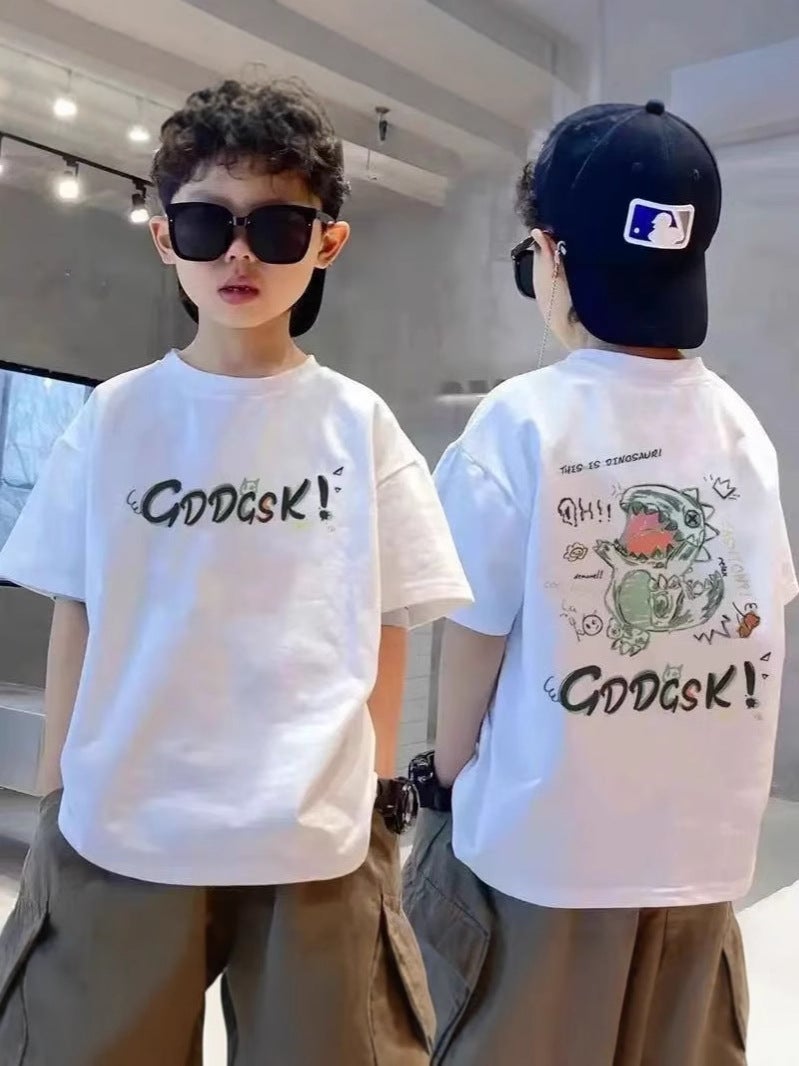 T-Shirt Boys Short-Sleeved Summer Popular Internet Celebrity Cartoon Print Medium And Large Kidsren'S Clothing Kidsren'S Tops Round Neck T-Shirt - Image 5