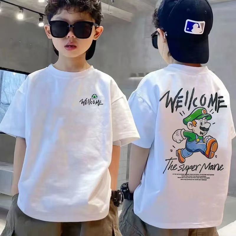 T-Shirt Boys Short-Sleeved Summer Popular Internet Celebrity Cartoon Print Medium And Large Kidsren'S Clothing Kidsren'S Tops Round Neck T-Shirt - Image 1
