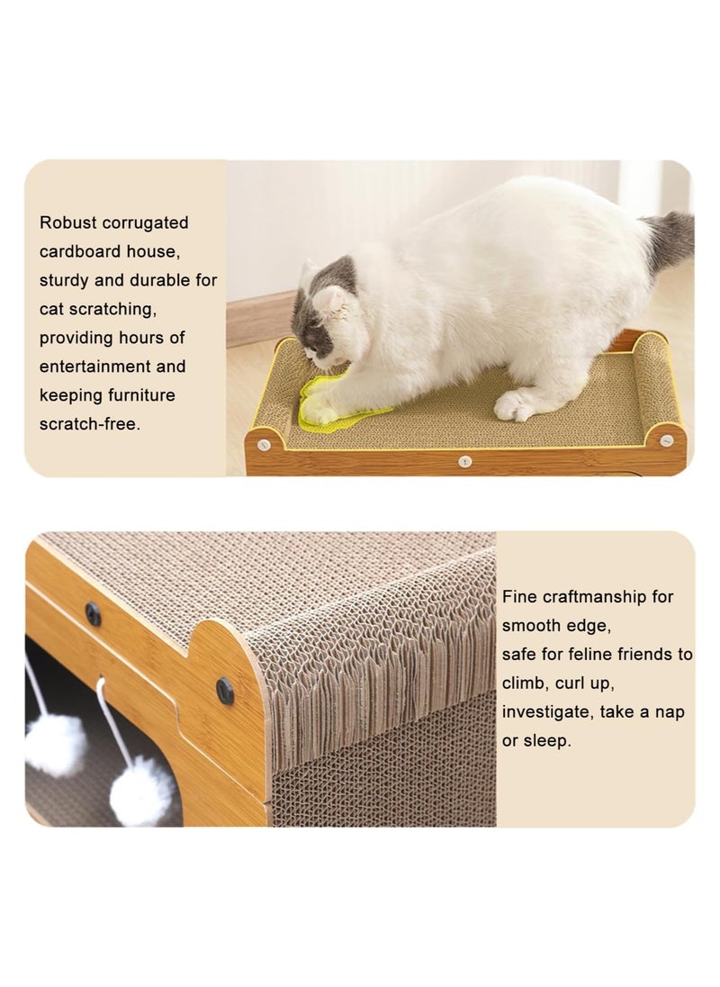 Cat scratching board, cat toy, double-layer, scratch-resistant and crumb-free, large space cat bed with plush cat ball, 32 screws fixed, stable and durable, suitable for indoor cats and kittens under 12kg