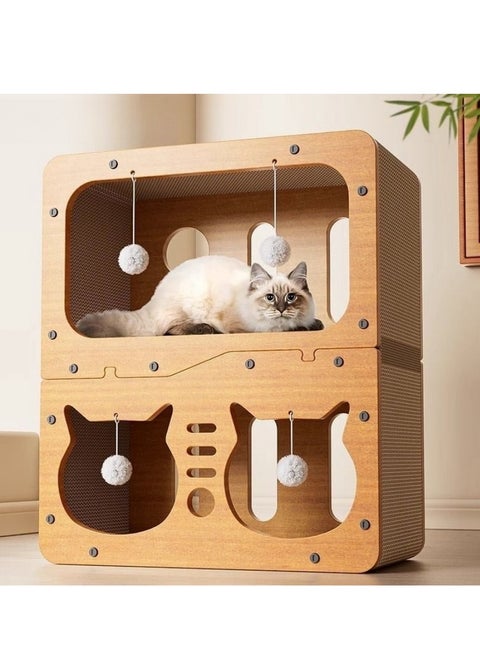 Cat scratching board, cat toy, double-layer, scratch-resistant and crumb-free, large space cat bed with plush cat ball, 32 screws fixed, stable and durable, suitable for indoor cats and kittens under 12kg