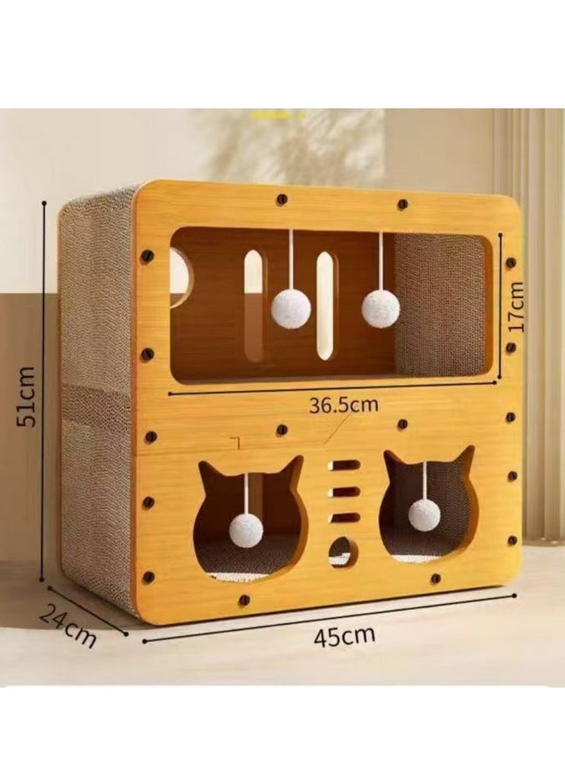 Cat scratching board, cat toy, double-layer, scratch-resistant and crumb-free, large space cat bed with plush cat ball, 32 screws fixed, stable and durable, suitable for indoor cats and kittens under 12kg