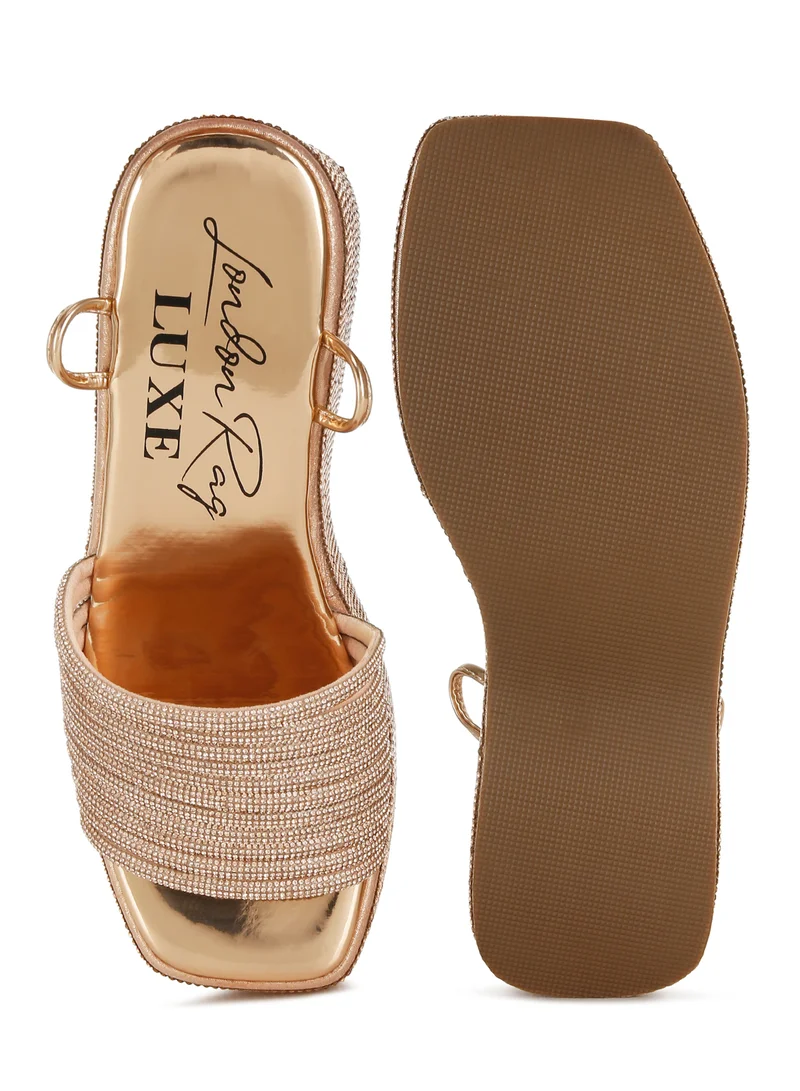 London Rag Rhinestone Embellished Lace-Up Sandals in Rose Gold