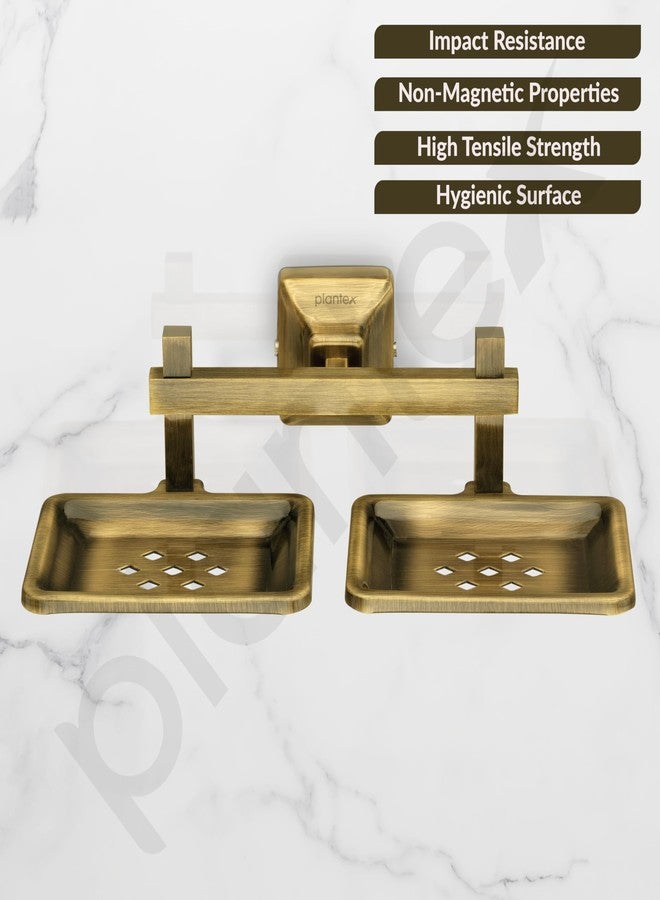 Plantex 304 Grade Stainless Steel Double Soap Holder for Bathroom/Dual Soap Dish/Soap Stand/Bathroom Accessories - Squaro (Brass Antique) - Image 3