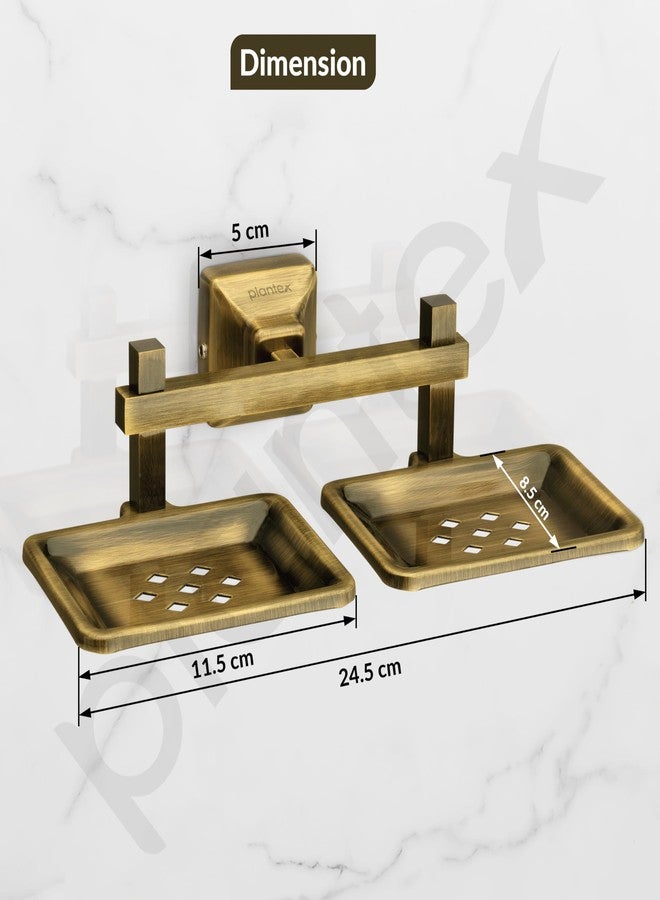 Plantex 304 Grade Stainless Steel Double Soap Holder for Bathroom/Dual Soap Dish/Soap Stand/Bathroom Accessories - Squaro (Brass Antique) - Image 2