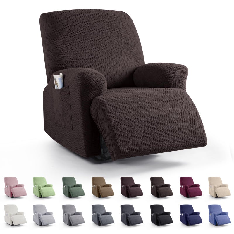 KinCam Recliner Covers, Stretch Reclining Chair Covers, Recliner Sofa Slipcovers Stripe Jacquard Recliner Couch Covers Furniture Protector Covers for Pet Kid (1 Seater, Chocolate) - Image 1
