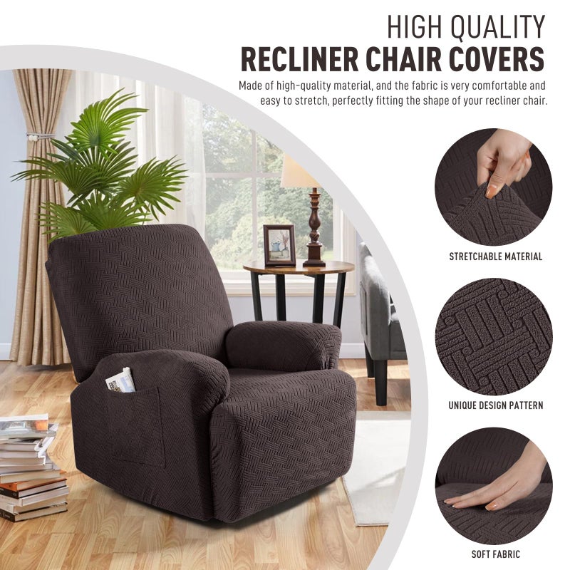 KinCam Recliner Covers, Stretch Reclining Chair Covers, Recliner Sofa Slipcovers Stripe Jacquard Recliner Couch Covers Furniture Protector Covers for Pet Kid (1 Seater, Chocolate) - Image 2