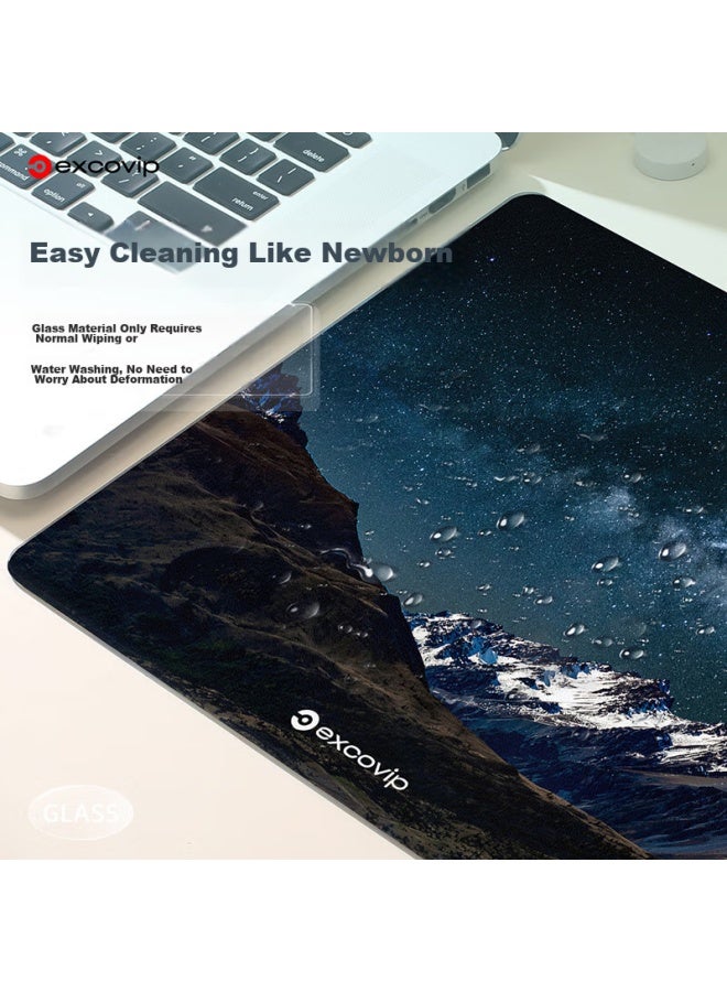Exco Glass Mouse Pad, Professional Gaming Photovoltaic Mouse Pad, Hard Keyboard Desk Pad, Computer Office Laptop Large Pad 300*260mm, Snow Mountain Starry Sky 0161 - Image 2