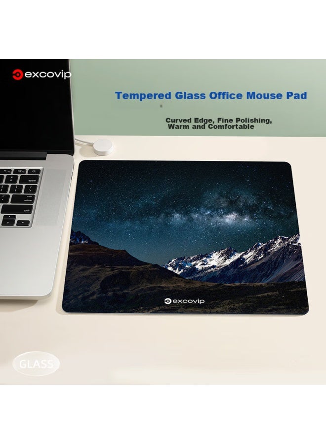 Exco Glass Mouse Pad, Professional Gaming Photovoltaic Mouse Pad, Hard Keyboard Desk Pad, Computer Office Laptop Large Pad 300*260mm, Snow Mountain Starry Sky 0161 - Image 4