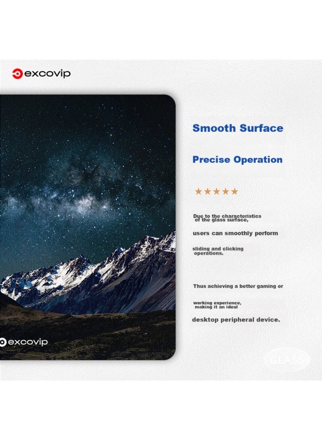 Exco Glass Mouse Pad, Professional Gaming Photovoltaic Mouse Pad, Hard Keyboard Desk Pad, Computer Office Laptop Large Pad 300*260mm, Snow Mountain Starry Sky 0161 - Image 5