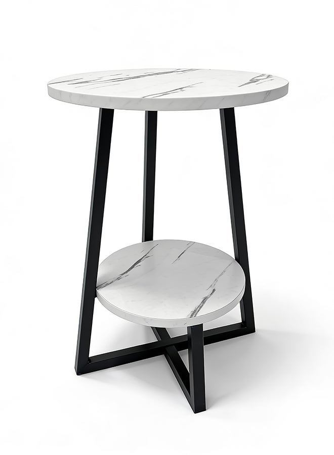 Migue home Modern Two Tier Coffee Table for Living Room, Side Table,  Easy Assembly, Marble Like Finish, 55cm H x 60cm W, Black and White Color - Image 2