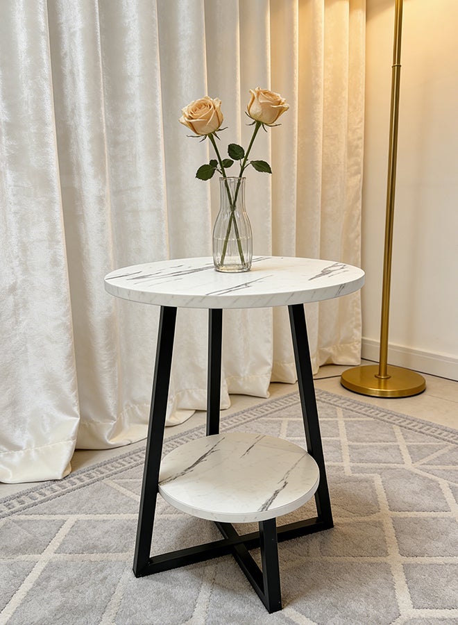 Migue home Modern Two Tier Coffee Table for Living Room, Side Table,  Easy Assembly, Marble Like Finish, 55cm H x 60cm W, Black and White Color - Image 1