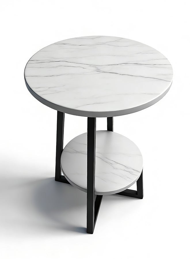 Migue home Modern Two Tier Coffee Table for Living Room, Side Table,  Easy Assembly, Marble Like Finish, 55cm H x 60cm W, Black and White Color - Image 3