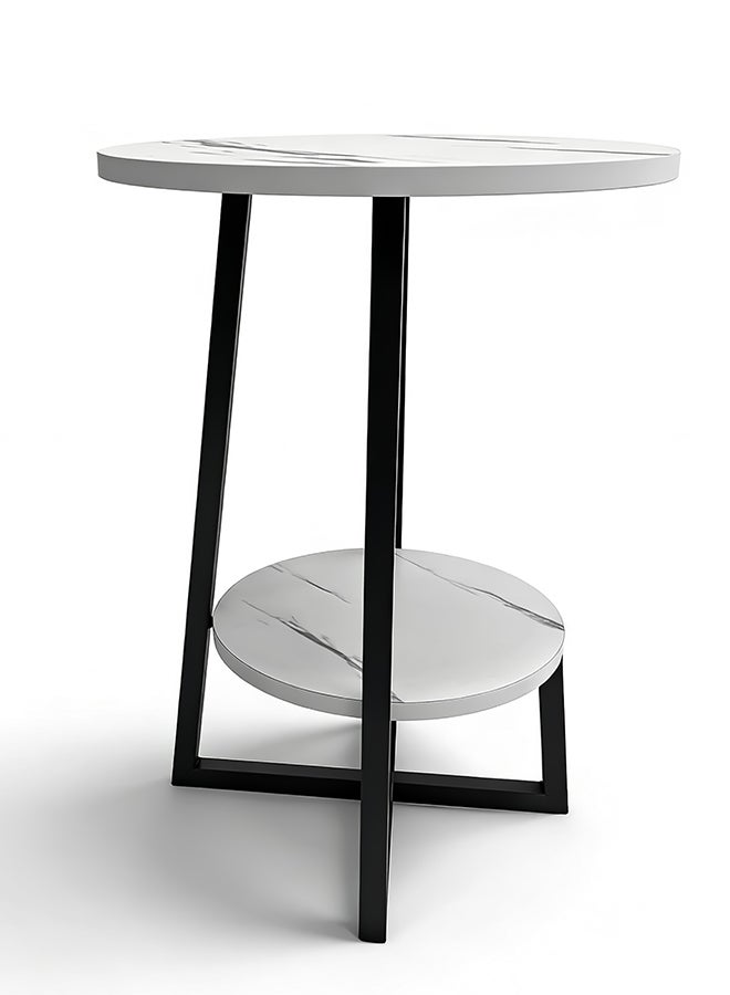 Migue home Modern Two Tier Coffee Table for Living Room, Side Table,  Easy Assembly, Marble Like Finish, 55cm H x 60cm W, Black and White Color - Image 5