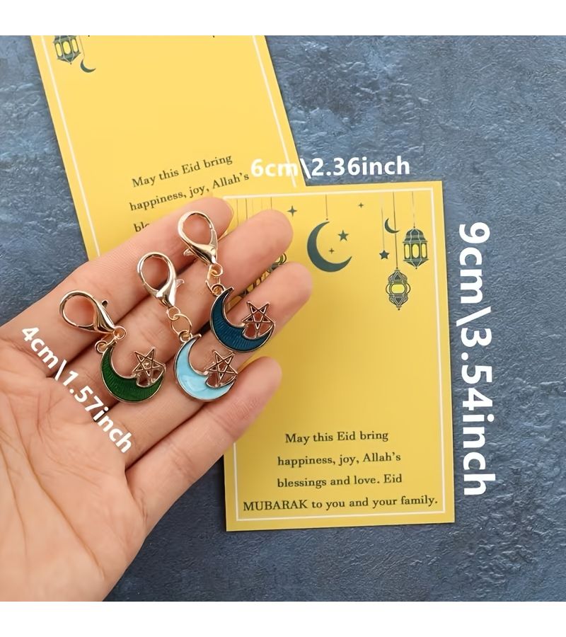 Ramadan Moon Star Pocket Hug Cards 12pcs Set with Keychain Gift - Image 3
