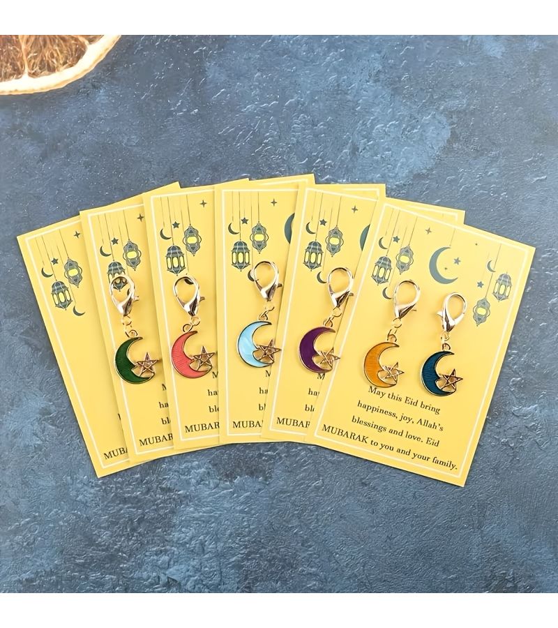 Ramadan Moon Star Pocket Hug Cards 12pcs Set with Keychain Gift - Image 5