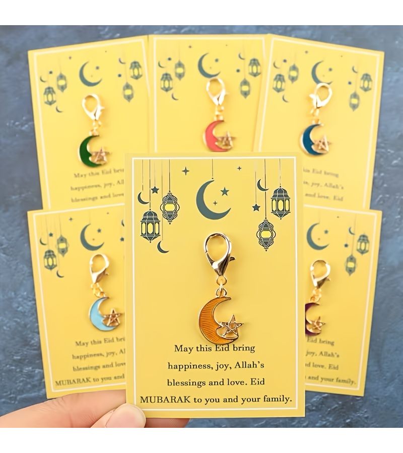 Ramadan Moon Star Pocket Hug Cards 12pcs Set with Keychain Gift - Image 1