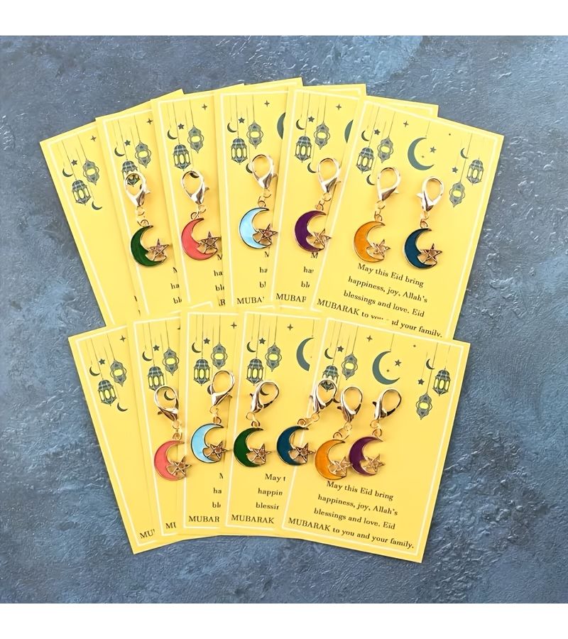 Ramadan Moon Star Pocket Hug Cards 12pcs Set with Keychain Gift - Image 2