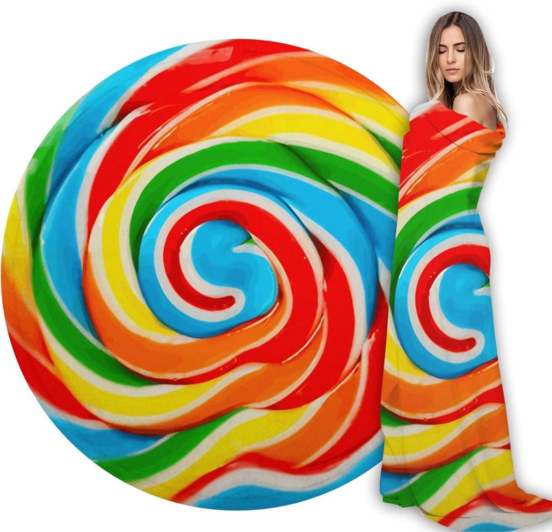 Abaysto Rainbow Lollipop Throw Blanket for Nursery Toddler Baby Kids Plush Round Blanket Gifts for Boys,Girls 90CM - Image 2