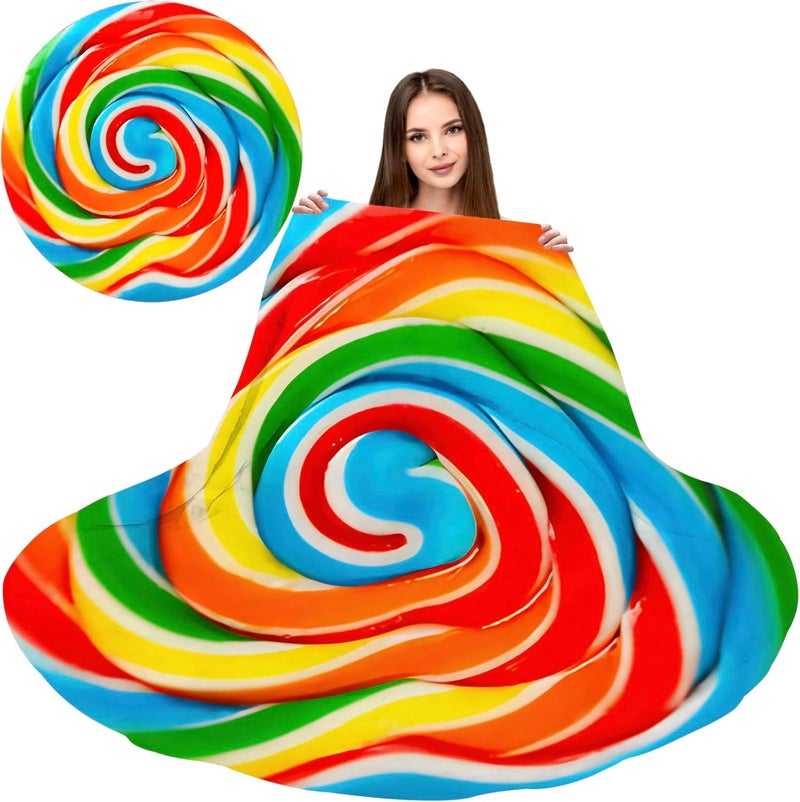 Abaysto Rainbow Lollipop Throw Blanket for Nursery Toddler Baby Kids Plush Round Blanket Gifts for Boys,Girls 90CM - Image 1