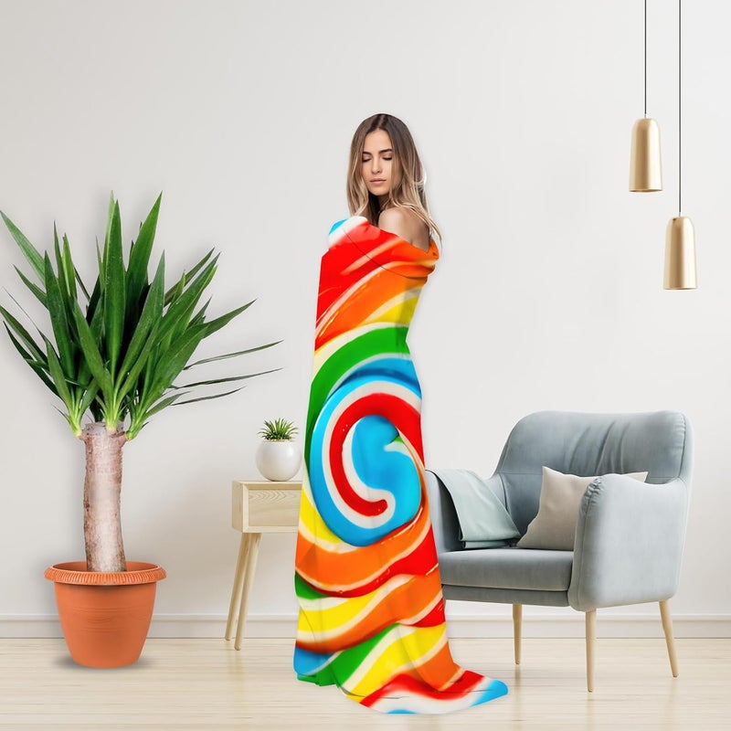Abaysto Rainbow Lollipop Throw Blanket for Nursery Toddler Baby Kids Plush Round Blanket Gifts for Boys,Girls 90CM - Image 3