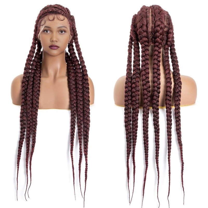 DAIXI 36 Full Lace Cornrow Box Braid Wigs for Black Women Full Knotless HandKnitted Feed In Synthetic Braided Wigs with Baby Hair Soft and SkinFriendly Silk Lace Back Left Part T1BBug