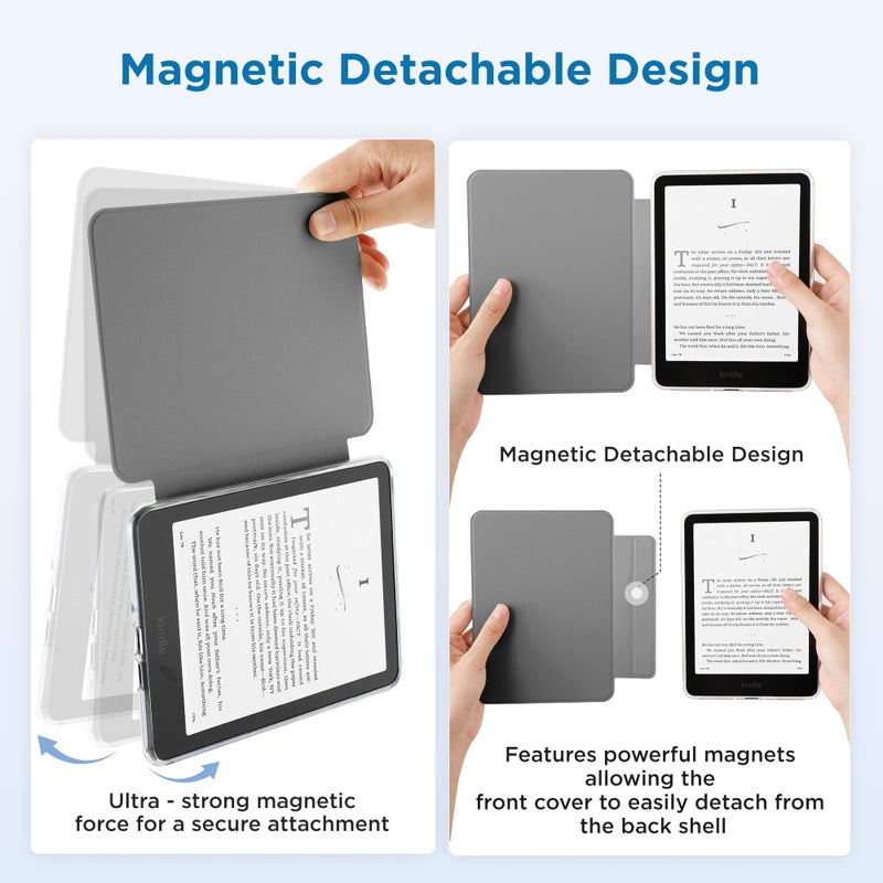 SESENSE Detachable Magnetic Case for 7'' Kindle Paperwhite 12th Gen 2024 and Kindle Colorsoft Signature Edition, Slim PU Shell Cover Case with Auto Wake/Sleep, Apricot Blossom - Image 3