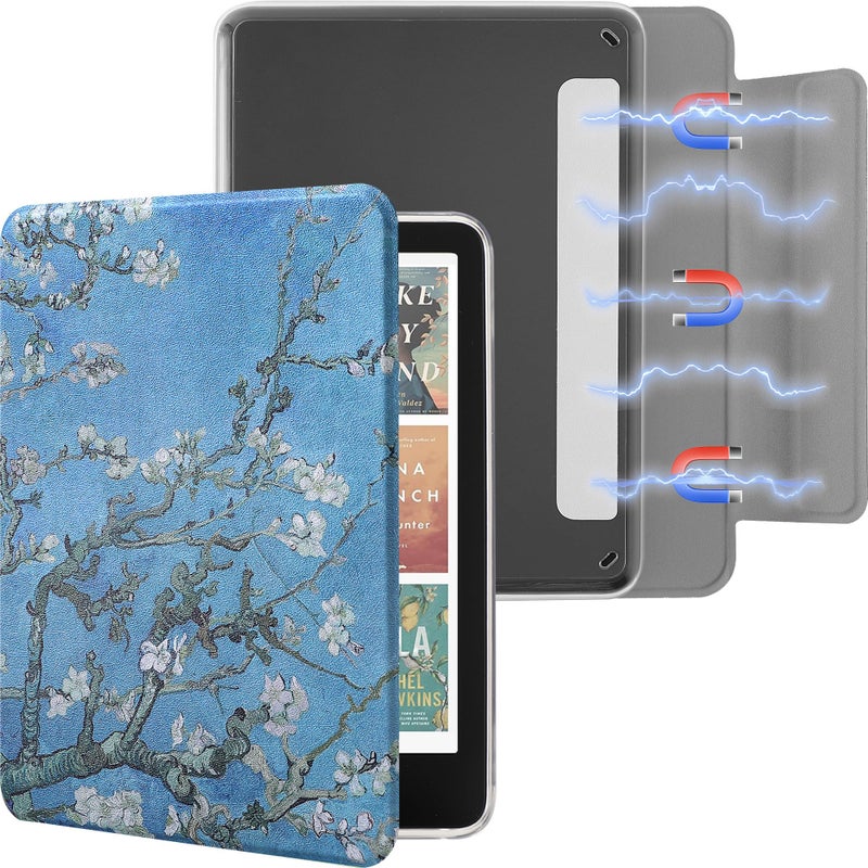 SESENSE Detachable Magnetic Case for 7'' Kindle Paperwhite 12th Gen 2024 and Kindle Colorsoft Signature Edition, Slim PU Shell Cover Case with Auto Wake/Sleep, Apricot Blossom - Image 1