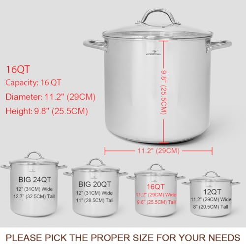 HOMICHEF 16 Quart LARGE Stock Pot with Glass Lid - NICKEL FREE Stainless Steel Healthy Cookware Stockpots with Lids 16 Quart - Mirror Polished Induction Cooking Pot - Image 4