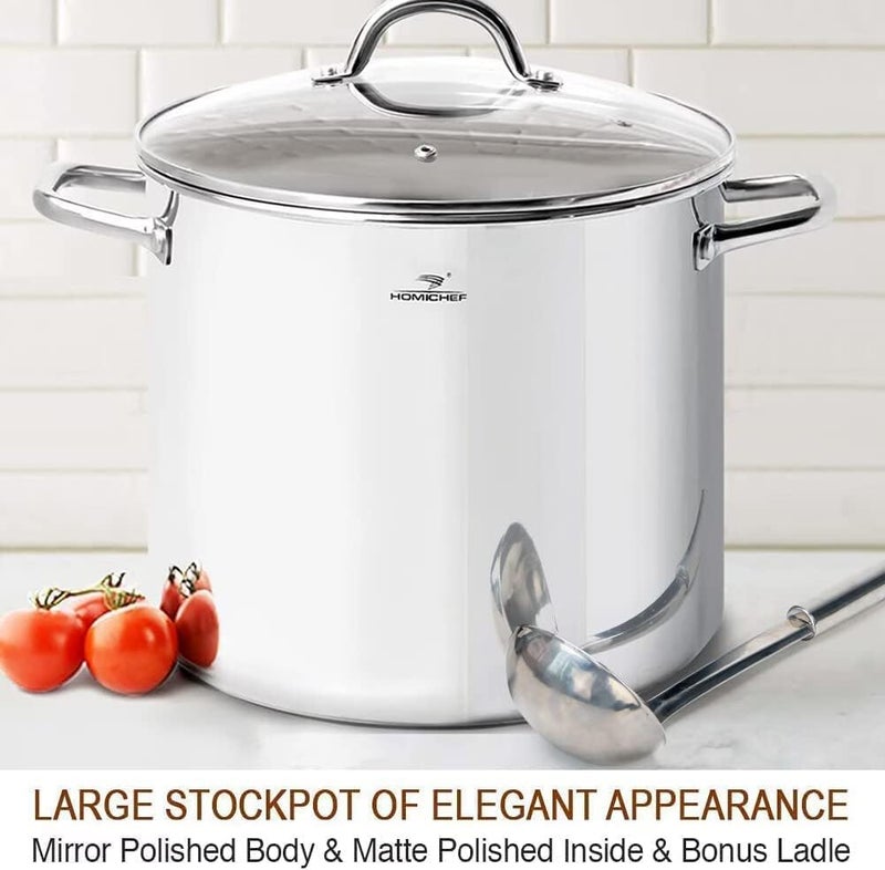 HOMICHEF 16 Quart LARGE Stock Pot with Glass Lid - NICKEL FREE Stainless Steel Healthy Cookware Stockpots with Lids 16 Quart - Mirror Polished Induction Cooking Pot - Image 2