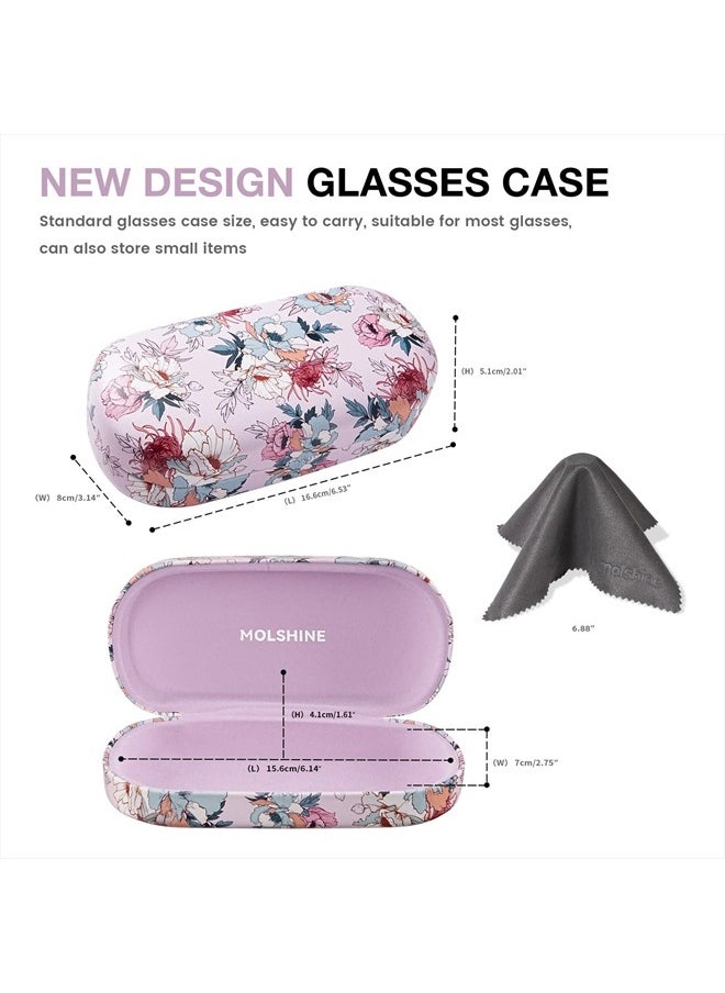 molshine - Hard Shell Leather Sunglasses Case,Classic Large Glasses Case for Women Men,Sunglass Eyeglasses (Pink Flower) - Image 1