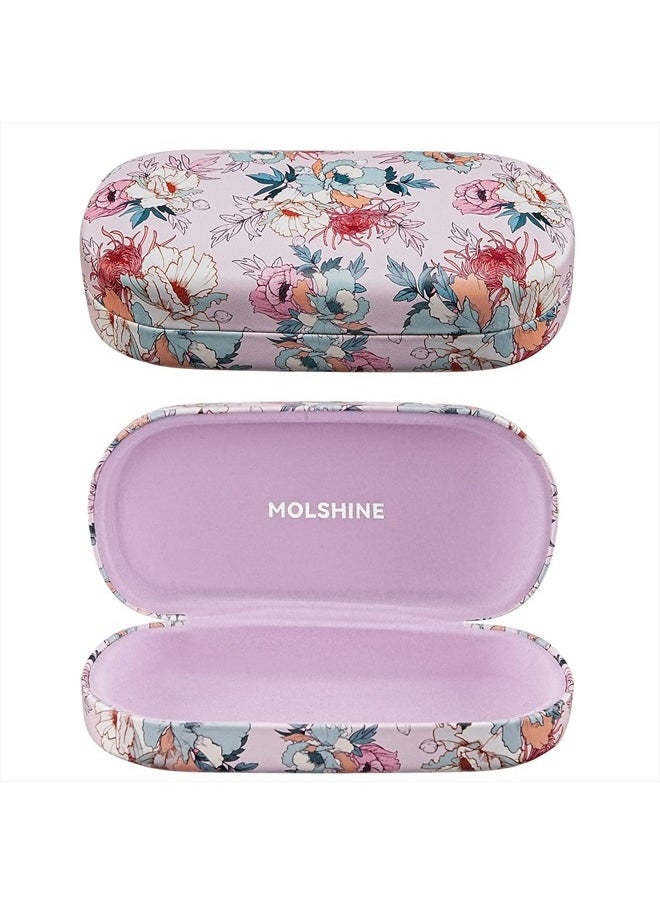 molshine - Hard Shell Leather Sunglasses Case,Classic Large Glasses Case for Women Men,Sunglass Eyeglasses (Pink Flower) - Image 1