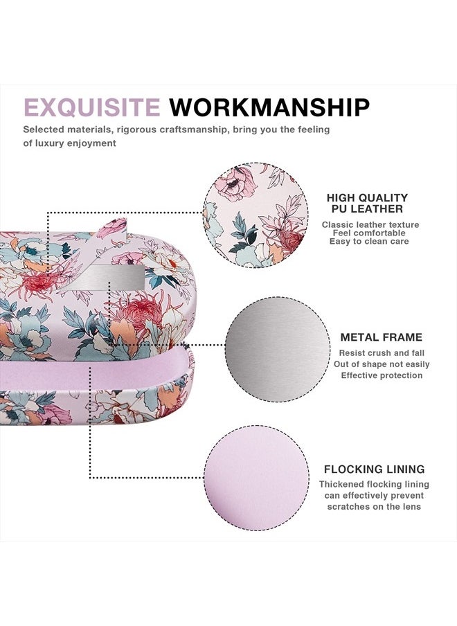 molshine - Hard Shell Leather Sunglasses Case,Classic Large Glasses Case for Women Men,Sunglass Eyeglasses (Pink Flower) - Image 1