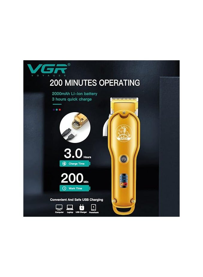 VGR V-650 Professional Hair Clipper with LED Display, Stainless Steel Blades, USB Charging cable, 6 Guide Comb, 2000 mAh Li-ion Battery (Gold) gold - Image 3