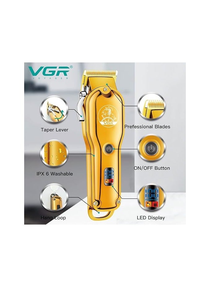 VGR V-650 Professional Hair Clipper with LED Display, Stainless Steel Blades, USB Charging cable, 6 Guide Comb, 2000 mAh Li-ion Battery (Gold) gold - Image 2