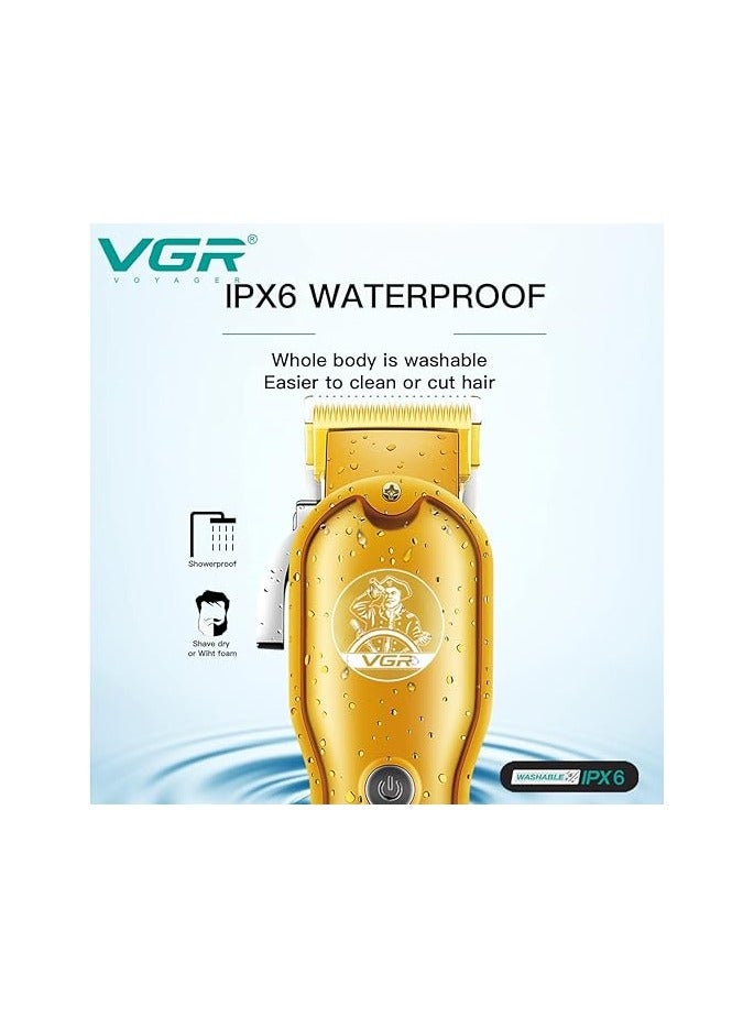 VGR V-650 Professional Hair Clipper with LED Display, Stainless Steel Blades, USB Charging cable, 6 Guide Comb, 2000 mAh Li-ion Battery (Gold) gold - Image 4