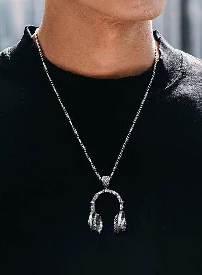 Stainless Steel Snake Chain Necklace for Mens & boys - with Headphone Pendant Design,Modern Unisex Design - 60cm (23.6 Inch) Length,Hypoallergenic & Durable,Men's Fashion Chain for Daily Wear  - Image 1