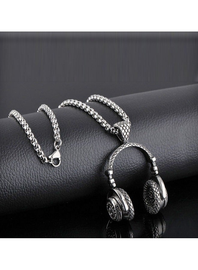 Stainless Steel Snake Chain Necklace for Mens & boys - with Headphone Pendant Design,Modern Unisex Design - 60cm (23.6 Inch) Length,Hypoallergenic & Durable,Men's Fashion Chain for Daily Wear  - Image 2