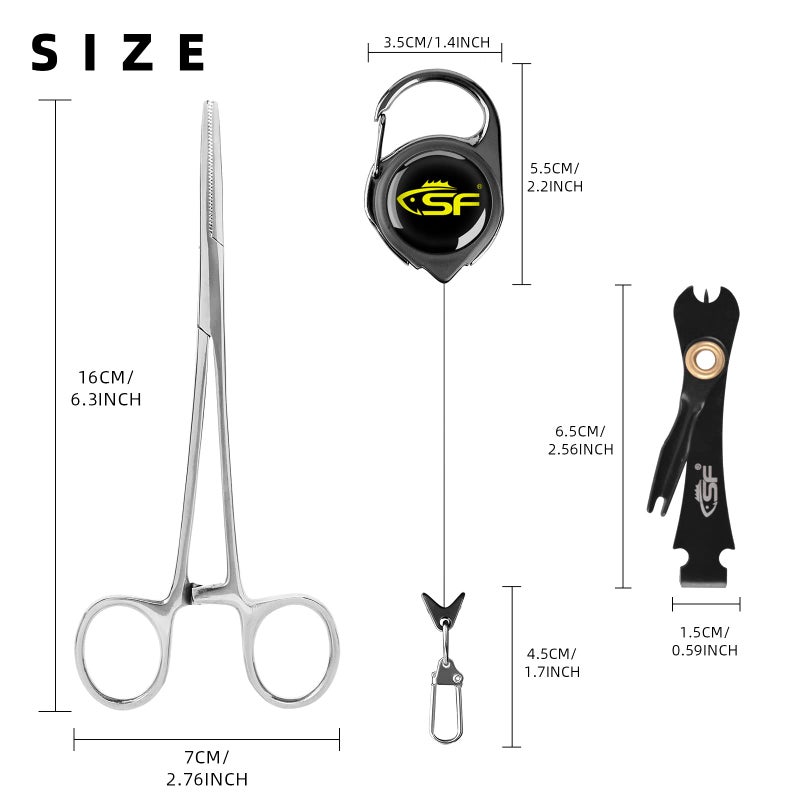 SF Fly Fishing Tools Kit Fishing Knot Tool and Line Clipper, Zinger Retractor, Hook Remover Forceps - Image 2