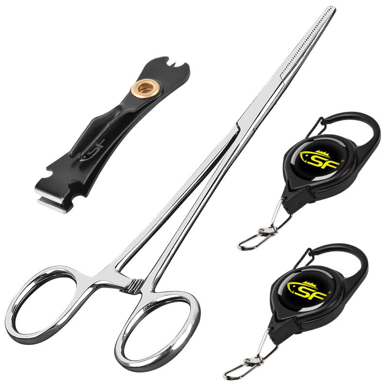 SF Fly Fishing Tools Kit Fishing Knot Tool and Line Clipper, Zinger Retractor, Hook Remover Forceps - Image 1