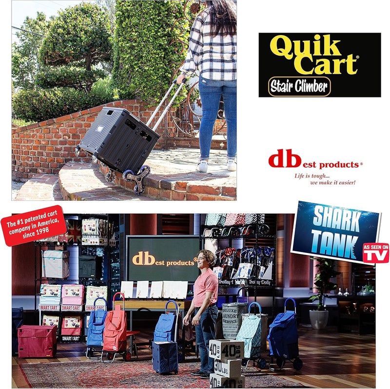 dbest products Quik Cart Stair Climber Wheeled Rolling Crate Teacher Utility with seat Heavy Duty Collapsible Basket with Handle, 18" D x 17" W x 39" H, Black - Image 5