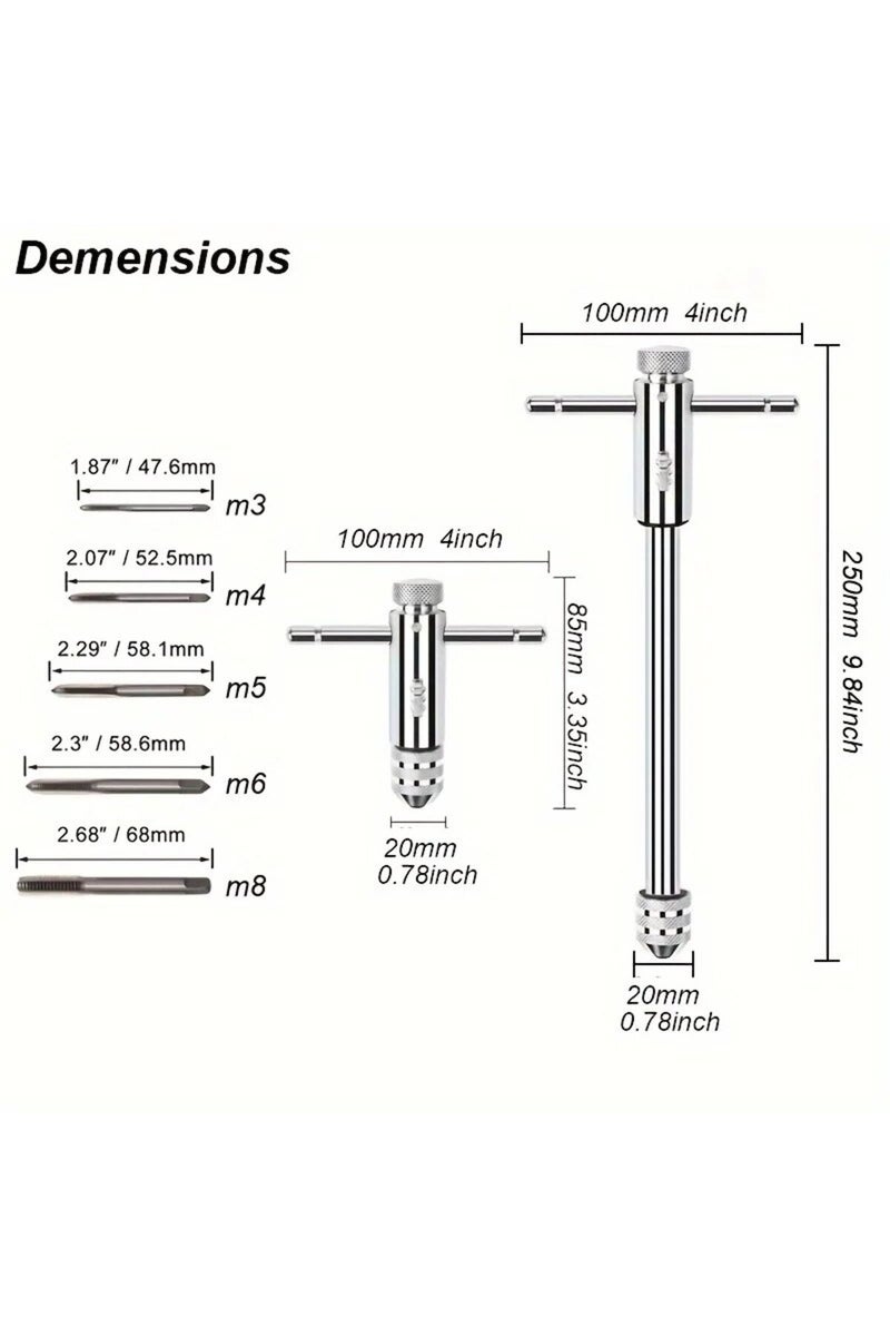 erorex Silver Adjustable T-Handle Ratchet Tap Reamer Hand Manual Holder Wrench M3 M4 M5 M6 M8 Metric Machin - Image 2