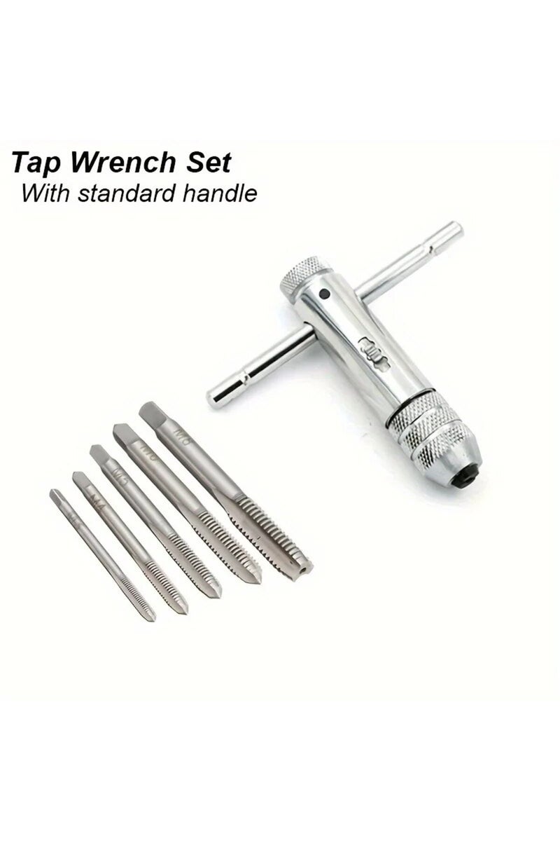 erorex Silver Adjustable T-Handle Ratchet Tap Reamer Hand Manual Holder Wrench M3 M4 M5 M6 M8 Metric Machin - Image 1