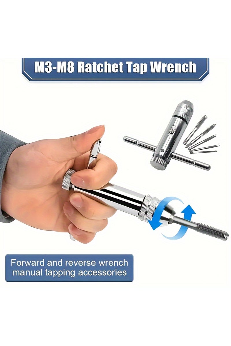erorex Silver Adjustable T-Handle Ratchet Tap Reamer Hand Manual Holder Wrench M3 M4 M5 M6 M8 Metric Machin - Image 4