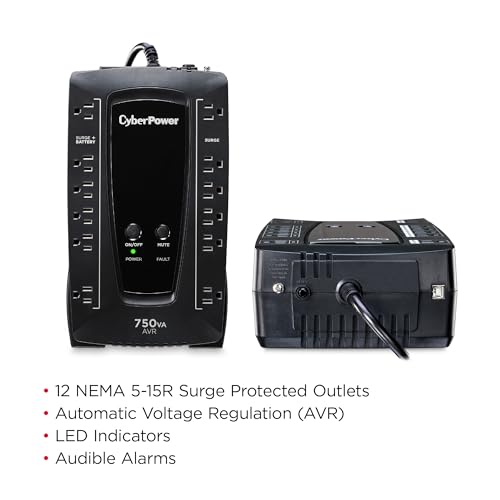 CyberPower AVRG750U AVR UPS System, 750VA/450W, 12 Outlets, Compact - Image 2