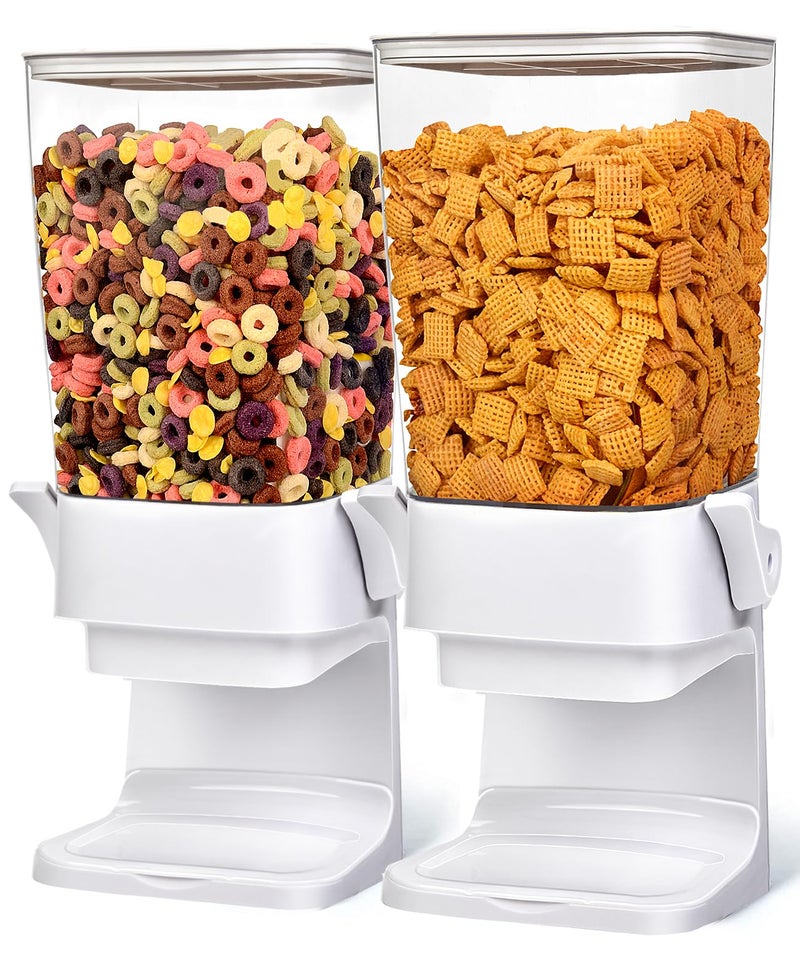 QNP Cereal Dispenser Countertop 2pcs,5.5L Cereal Containers Storage Dispenser for Pantry,Dry Food Storage Rice Containers,Candy Dispenser,Snack Organizer Machine for Grains, Nuts,Oatmeal, Pet Food White - Image 1