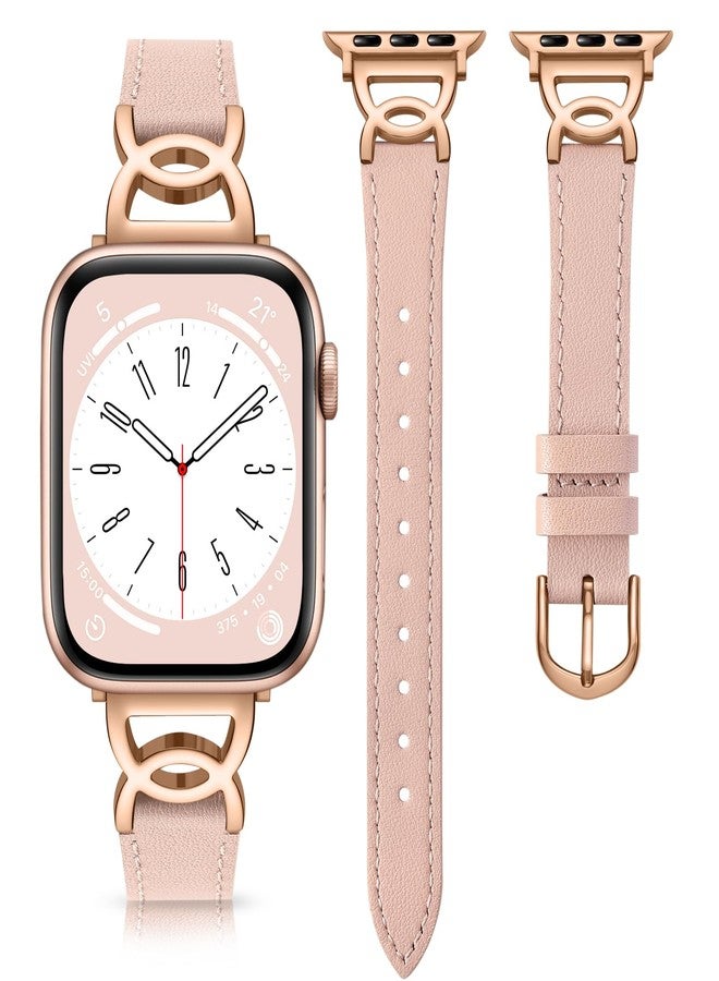 داجين سوار DaQin Slim من الجلد، متوافق مع ساعات Apple Watch النسائية، مقاسات 40 مم، 38 مم، 41 مم، 42 مم، سوار أنيق من الجلد مع مشبك بتصميم DC، متوافق مع ساعات iWatch من السلسلة 11، 10، 9، 8، 7، 6، 5، 4، 3، 2، 1، SE، لون وردي - Image 1